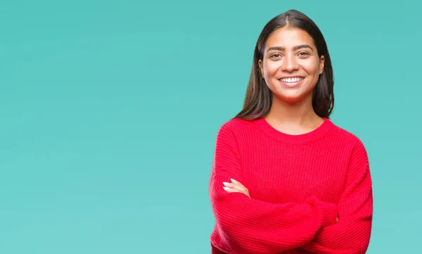 Jovem Bela Mulher Árabe Vestindo Camisola Inverno Sobre Fundo Isolado — Fotografia de Stock