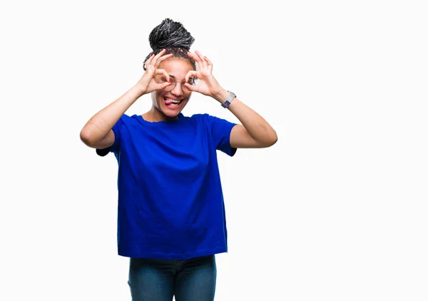 Молодая Косичка Африканская Американка Очках Изолированном Фоне Делает Нормальный Жест — стоковое фото