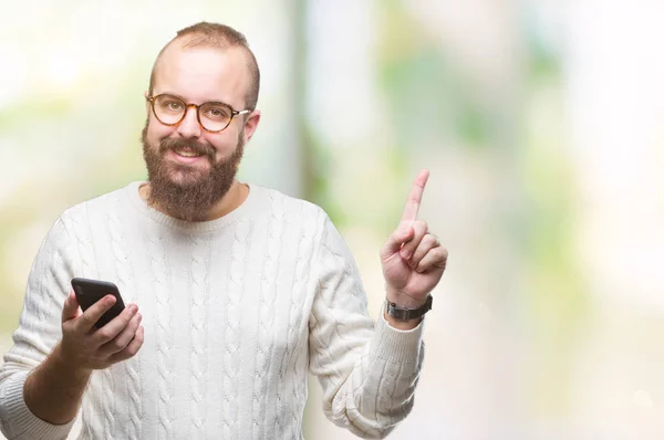 Jovem Caucasiano Hipster Homem Mensagem Enviando Mensagem Usando Smartphone Sobre — Fotografia de Stock