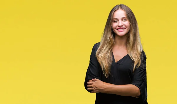 Jovem Bela Mulher Loira Sobre Fundo Isolado Rosto Feliz Sorrindo — Fotografia de Stock