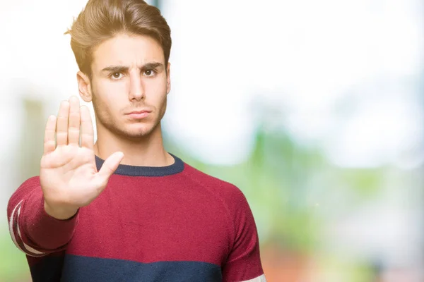 Young Handsome Man Isolated Background Doing Stop Sing Palm Hand — Stock Photo, Image