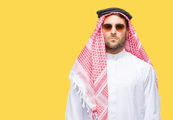 Young Handsome Man Wearing Keffiyeh Isolated Background Serious Expression Face — Stock Photo, Image