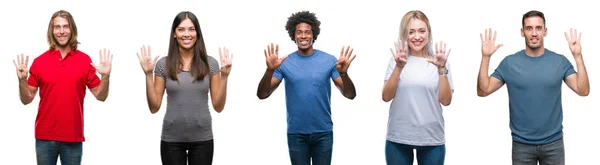 Composição Afro Americanos Hispânicos Caucasianos Grupo Pessoas Sobre Fundo Branco — Fotografia de Stock