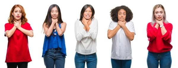 Collage Van Groep Prachtige Chinese Aziatische Afrikaanse Amerikaanse Blanke Vrouwen — Stockfoto