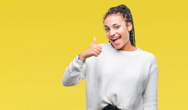 Jovem Trançado Cabelo Afro Americano Menina Vestindo Camisola Inverno Sobre — Fotografia de Stock