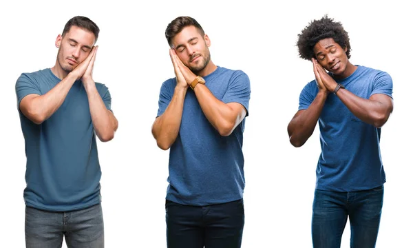 Collage Hombres Hispanoamericanos Afroamericanos Sobre Fondo Aislado Durmiendo Cansados Soñando —  Fotos de Stock