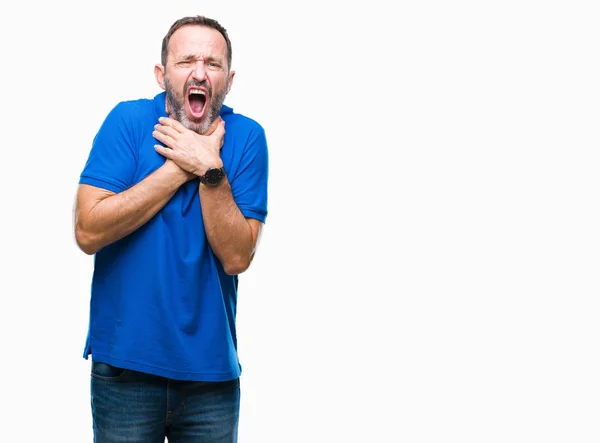 Vieil Homme Moyen Âge Vole Dessus Fond Isolé Criant Étouffant — Photo