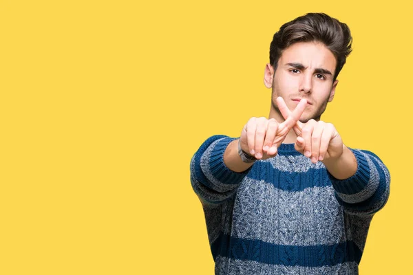 Young Handsome Man Isolated Background Rejection Expression Crossing Fingers Doing — Stock Photo, Image