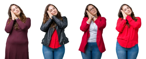 Colagem Bela Mulher Negócios Size Sobre Fundo Isolado Dormindo Cansado — Fotografia de Stock