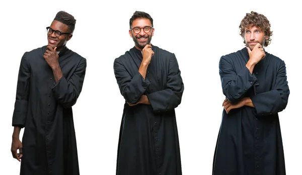 Collage Hombres Sacerdotes Cristianos Sobre Fondo Aislado Mirando Confiado Cámara —  Fotos de Stock