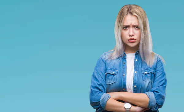 Jonge Blonde Vrouw Geïsoleerde Achtergrond Scepticus Nerveus Fronsen Boos Vanwege — Stockfoto