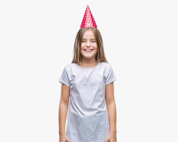 Junge Schöne Mädchen Mit Geburtstagskappe Über Isoliertem Hintergrund Mit Einem — Stockfoto