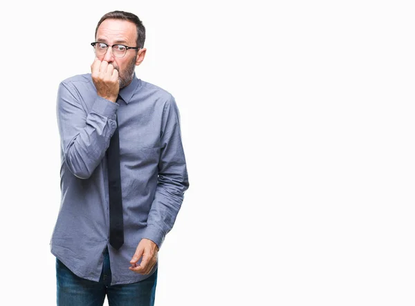 Mezza Età Hoary Anziano Uomo Affari Indossando Occhiali Sfondo Isolato — Foto Stock