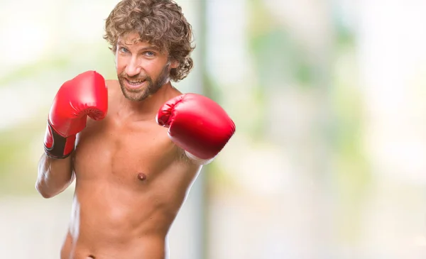 Bello Ispanico Pugile Uomo Indossa Guanti Boxe Sfondo Isolato Con — Foto Stock