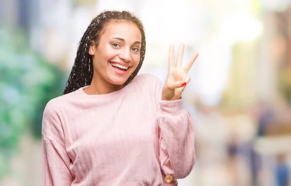 Jovem Trançado Cabelo Afro Americano Menina Vestindo Suéter Sobre Fundo — Fotografia de Stock