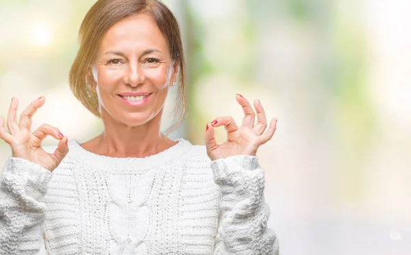 Middle Age Senior Hispanic Woman Wearing Winter Sweater Isolated Background — Stock Photo, Image