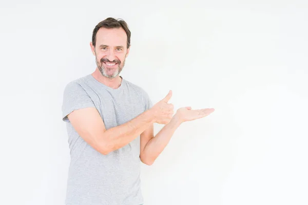 Handsome Senior Man Isolated Background Showing Palm Hand Doing Gesture — Stock Photo, Image