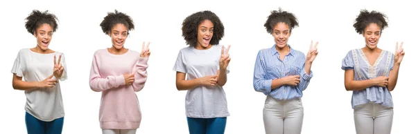 Collage African American Woman Isolated Background Smiling Happy Face Winking — Stock Photo, Image