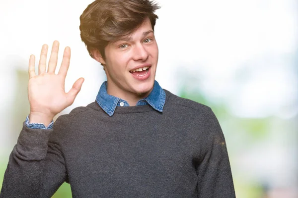 Young Handsome Elegant Man Isolated Background Waiving Saying Hello Happy — Stock Photo, Image