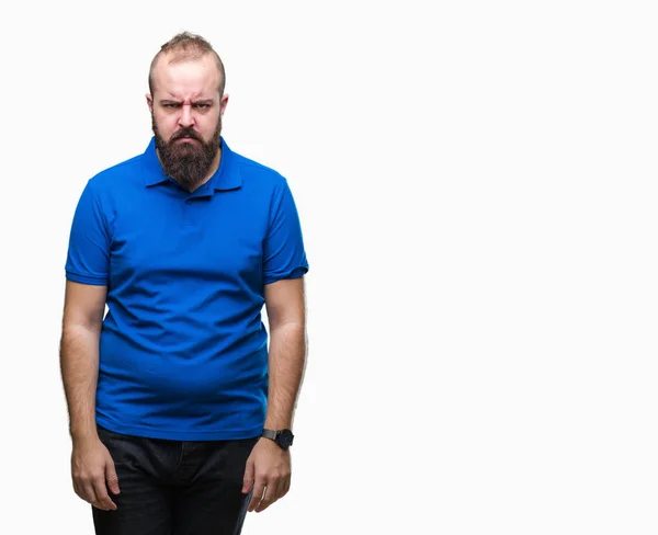 Homem Jovem Hipster Caucasiano Vestindo Camisa Azul Sobre Fundo Isolado — Fotografia de Stock