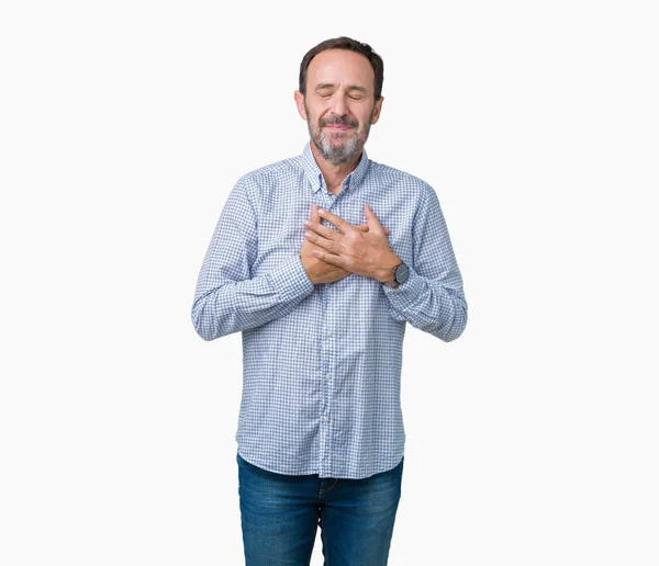 Handsome Middle Age Elegant Senior Man Isolated Background Smiling Hands — Stock Photo, Image