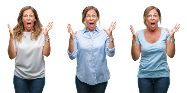 Collage Middle Age Hispanic Woman Isolated Background Celebrating Crazy Amazed — Stock Photo, Image