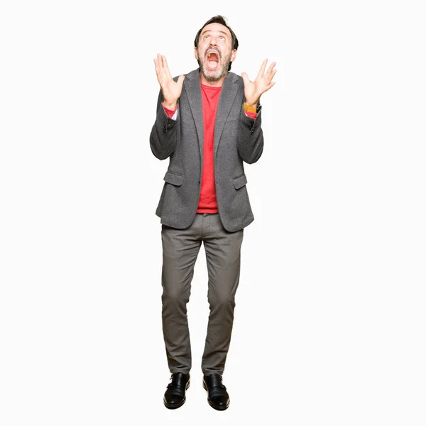 Middle Age Handsome Business Man Crazy Mad Shouting Yelling Aggressive — Stock Photo, Image