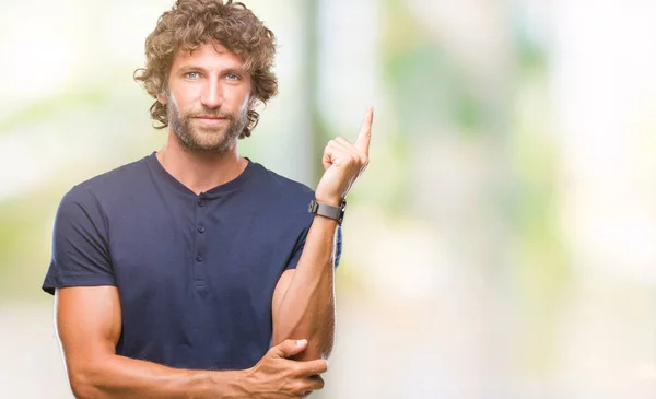 Hombre Modelo Hispano Guapo Sobre Fondo Aislado Con Una Gran — Foto de Stock