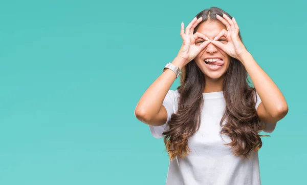 Young Beautiful Arab Woman Isolated Background Doing Gesture Binoculars Sticking — Stock Photo, Image