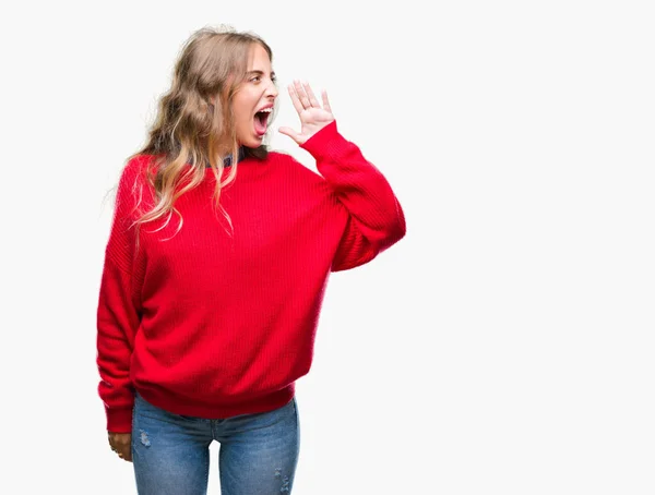 Bella Giovane Donna Bionda Che Indossa Maglione Invernale Sfondo Isolato — Foto Stock