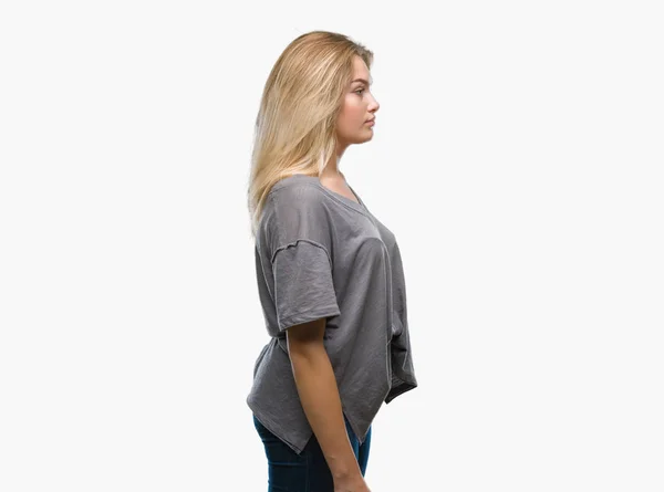 Young Caucasian Woman Isolated Background Looking Side Relax Profile Pose — Stock Photo, Image