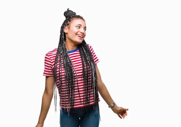 Jovem Trançado Cabelo Afro Americano Menina Sobre Fundo Isolado Olhando — Fotografia de Stock