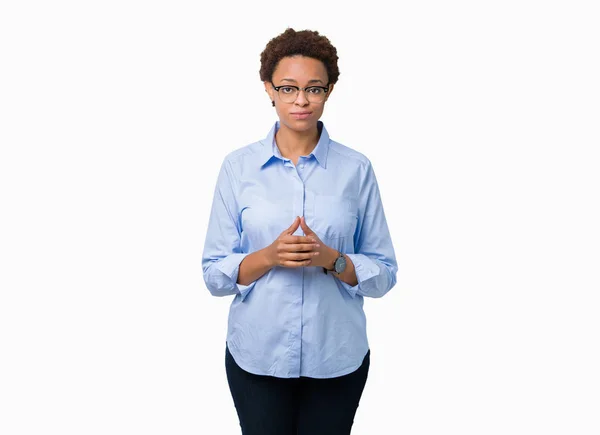 Jonge Mooie Afrikaanse Amerikaanse Zakenvrouw Geïsoleerde Achtergrond Handen Samen Vingers — Stockfoto