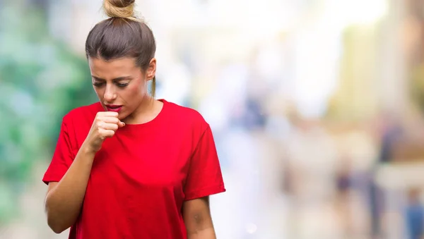 Mladá Krásná Žena Izolované Pozadí Pocit Nepohody Kašle Jako Příznak — Stock fotografie