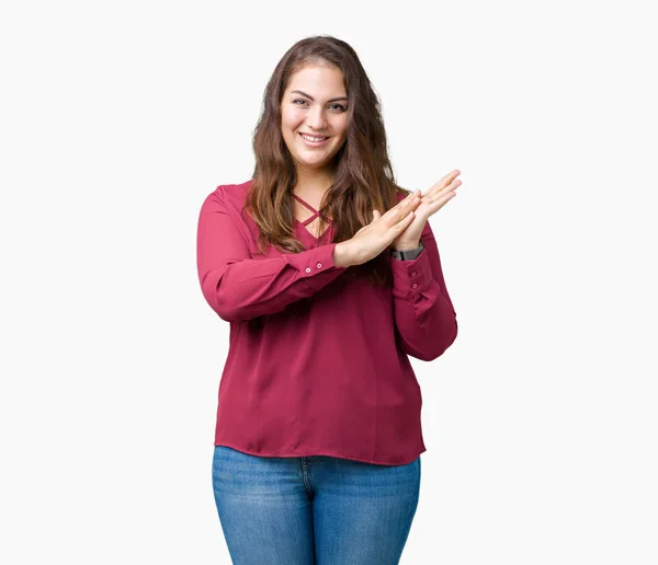 Krásné Velikosti Mladá Žena Nad Izolované Pozadí Clapping Tleskají Šťastné — Stock fotografie