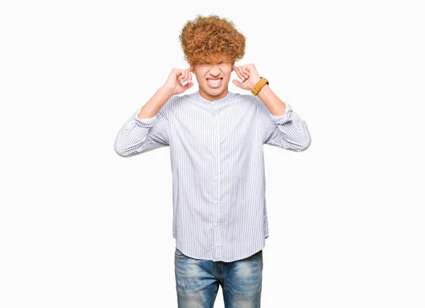 Young Handsome Business Man Afro Hair Wearing Elegant Shirt Covering — Stock Photo, Image