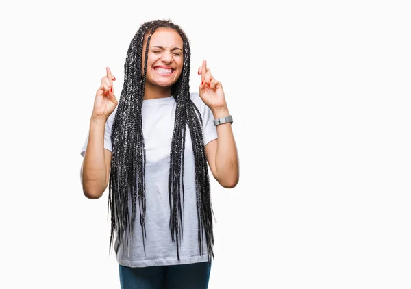 Joven Trenzado Cabello Afroamericano Chica Sobre Fondo Aislado Sonriendo Cruzando —  Fotos de Stock