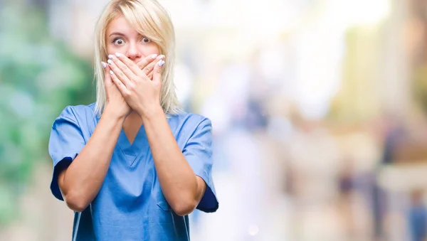 Young Beautiful Blonde Nurse Doctor Woman Isolated Background Shocked Covering — Stock Photo, Image
