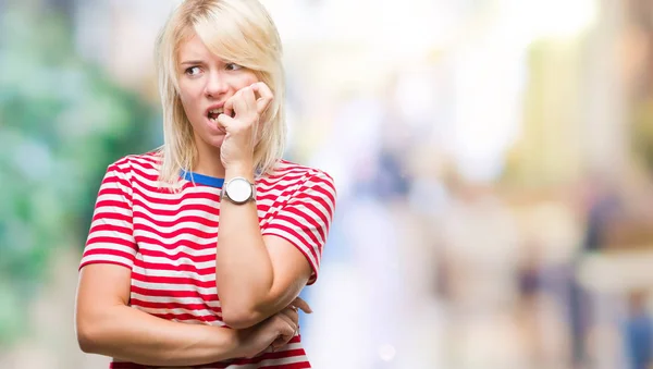 Young Beautiful Blonde Woman Isolated Background Looking Stressed Nervous Hands — Stock Photo, Image