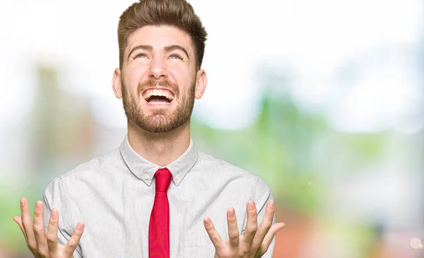Young Handsome Business Man Crazy Mad Shouting Yelling Aggressive Expression — Stock Photo, Image