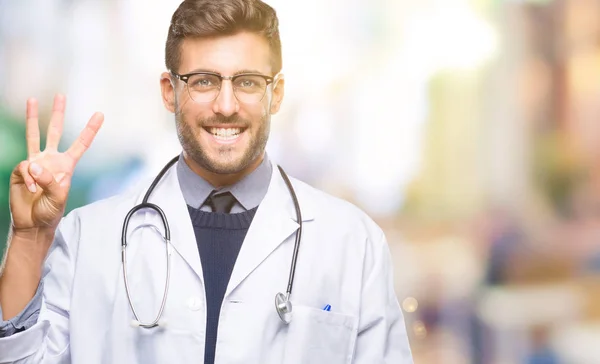 Jovem Bonito Médico Homem Sobre Isolado Fundo Mostrando Apontando Para — Fotografia de Stock