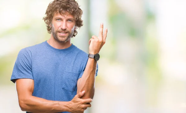 Bonito Homem Modelo Hispânico Sobre Fundo Isolado Sorrindo Com Rosto — Fotografia de Stock