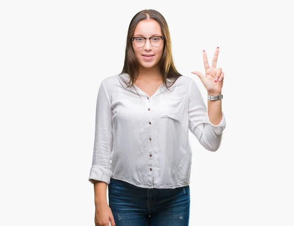 Joven Caucásica Hermosa Mujer Negocios Con Gafas Sobre Fondo Aislado —  Fotos de Stock