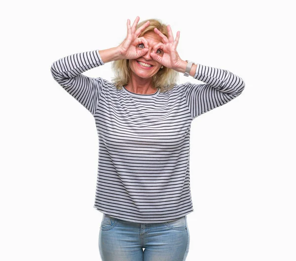 Blonde Vrouw Van Middelbare Leeftijd Geïsoleerde Achtergrond Doen Gebaar Als — Stockfoto