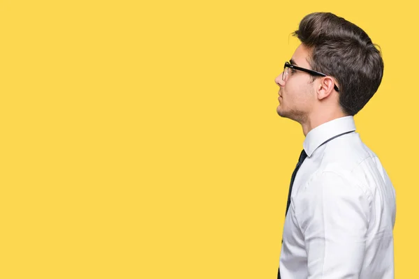 Joven Hombre Negocios Con Gafas Sobre Fondo Aislado Mirando Costado — Foto de Stock