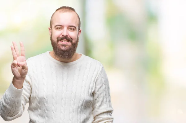 Jovem Caucasiano Hipster Homem Vestindo Inverno Suéter Sobre Isolado Fundo — Fotografia de Stock