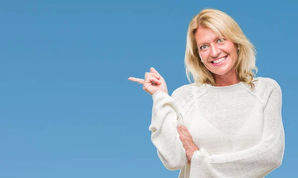 Middle Age Blonde Woman Wearing Winter Sweater Isolated Background Big — Stock Photo, Image