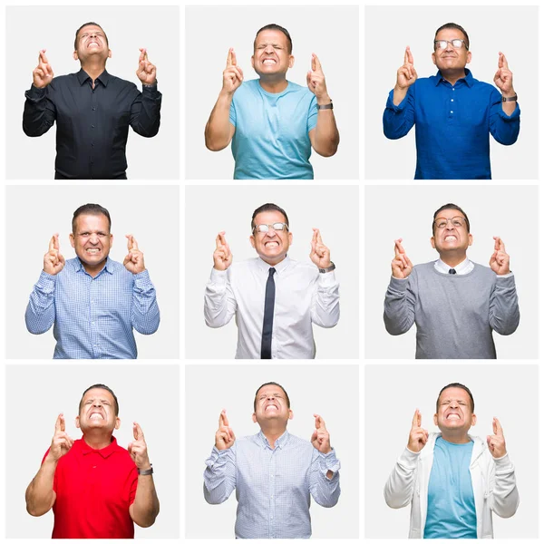 Composición Hombre Árabe Mediana Edad Sobre Fondo Aislado Sonriendo Cruzando —  Fotos de Stock