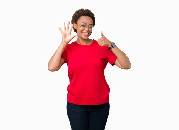 Beautiful Young African American Woman Wearing Glasses Isolated Background Showing — Stock Photo, Image