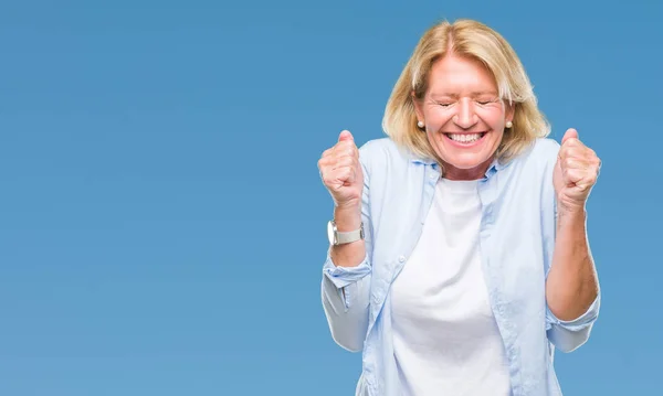 Middle Age Blonde Woman Isolated Background Excited Success Arms Raised — Stock Photo, Image